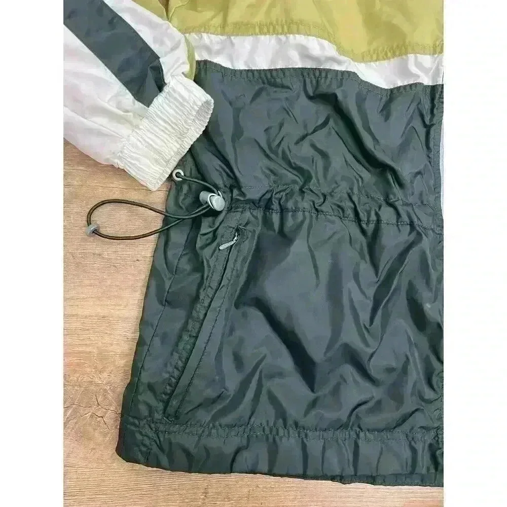 Vtg 90s Nike Spell Out Striped Green Tan Windbreaker Full Zip Track Jacket M